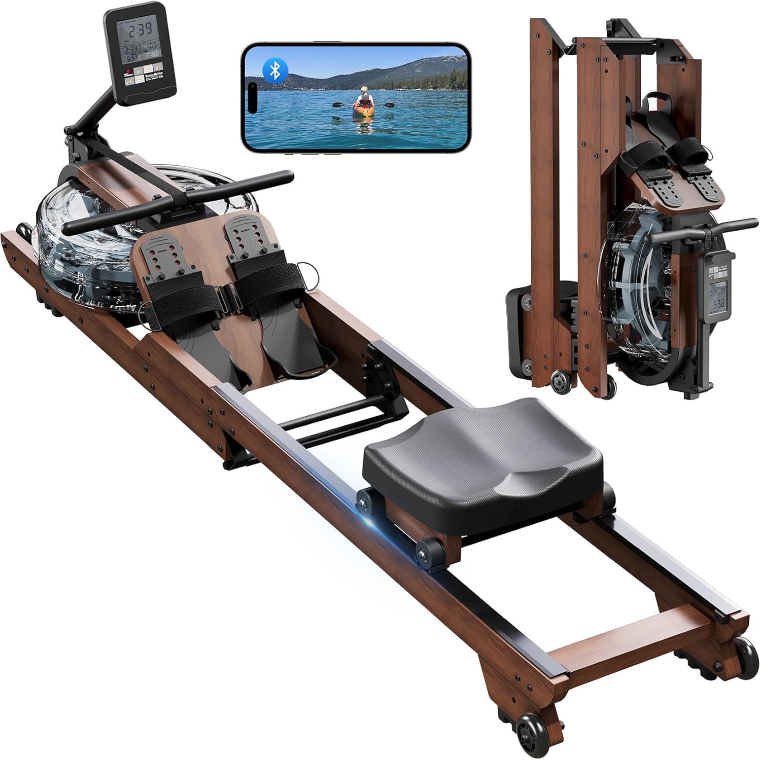Dripex Foldable Water Rowing Machine - Max 350 LBS, Smooth Slide, Bluetooth