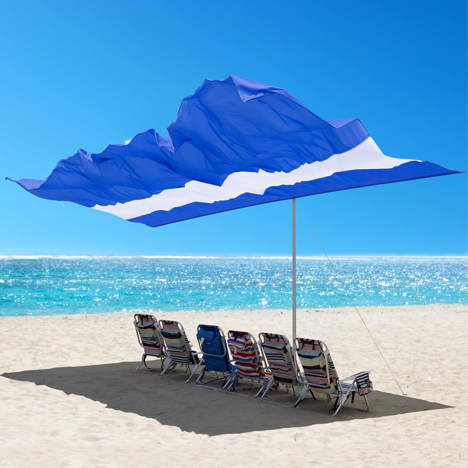 Tenrai Wind-Adaptive Beach Shade for 6: Fast Setup, 20 MPH Wind Resistant