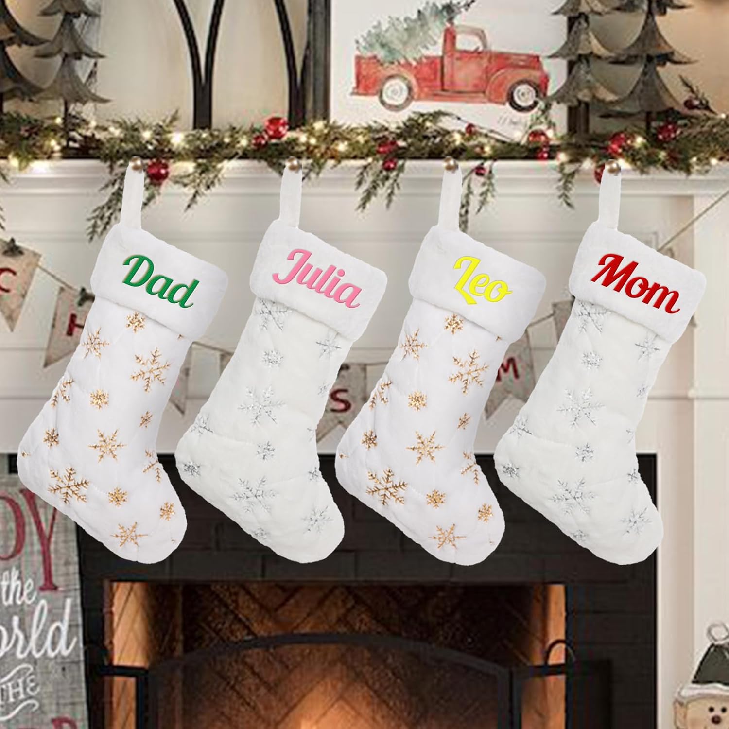 Personalized Christmas Stockings for Kids - Large Faux Fur Decor