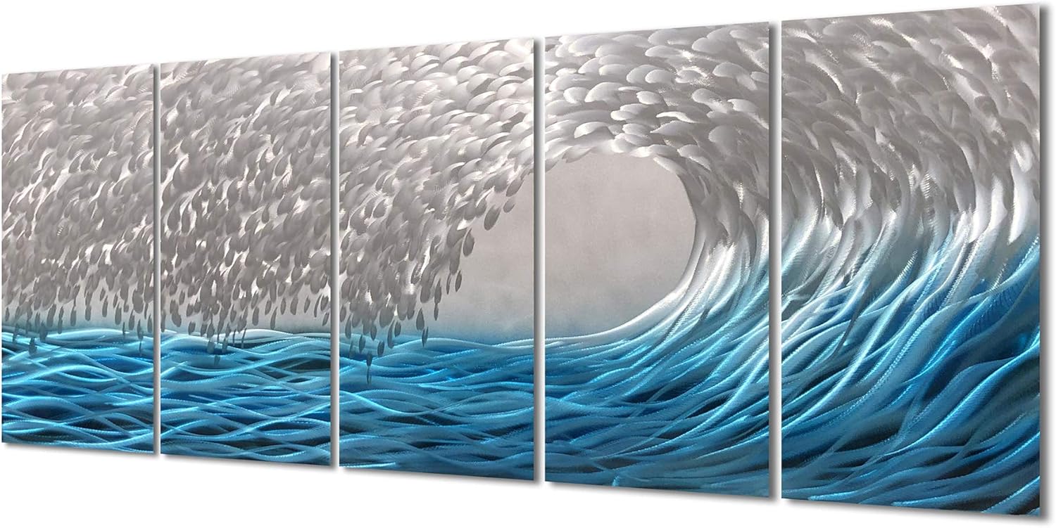Yihui Arts Metal Wall Art - Stunning Silver Sea Waves Sculpture
