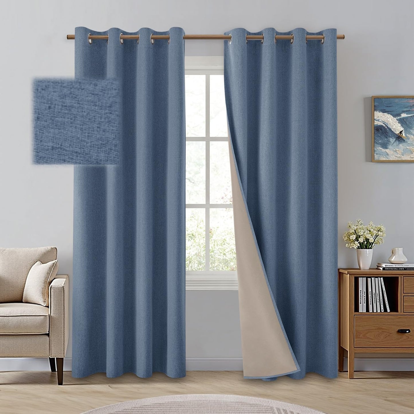 Stone Blue 100% Blackout Curtains for Total Darkness and Style