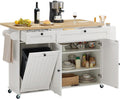 60 in Kitchen Island with Power Outlet & Drop Leaf - Mobile Prep Cart