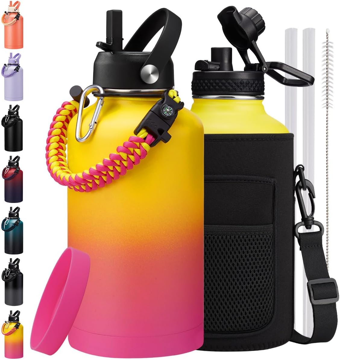 64oz Insulated Water Bottle with Paracord Handle and Carrier Bag