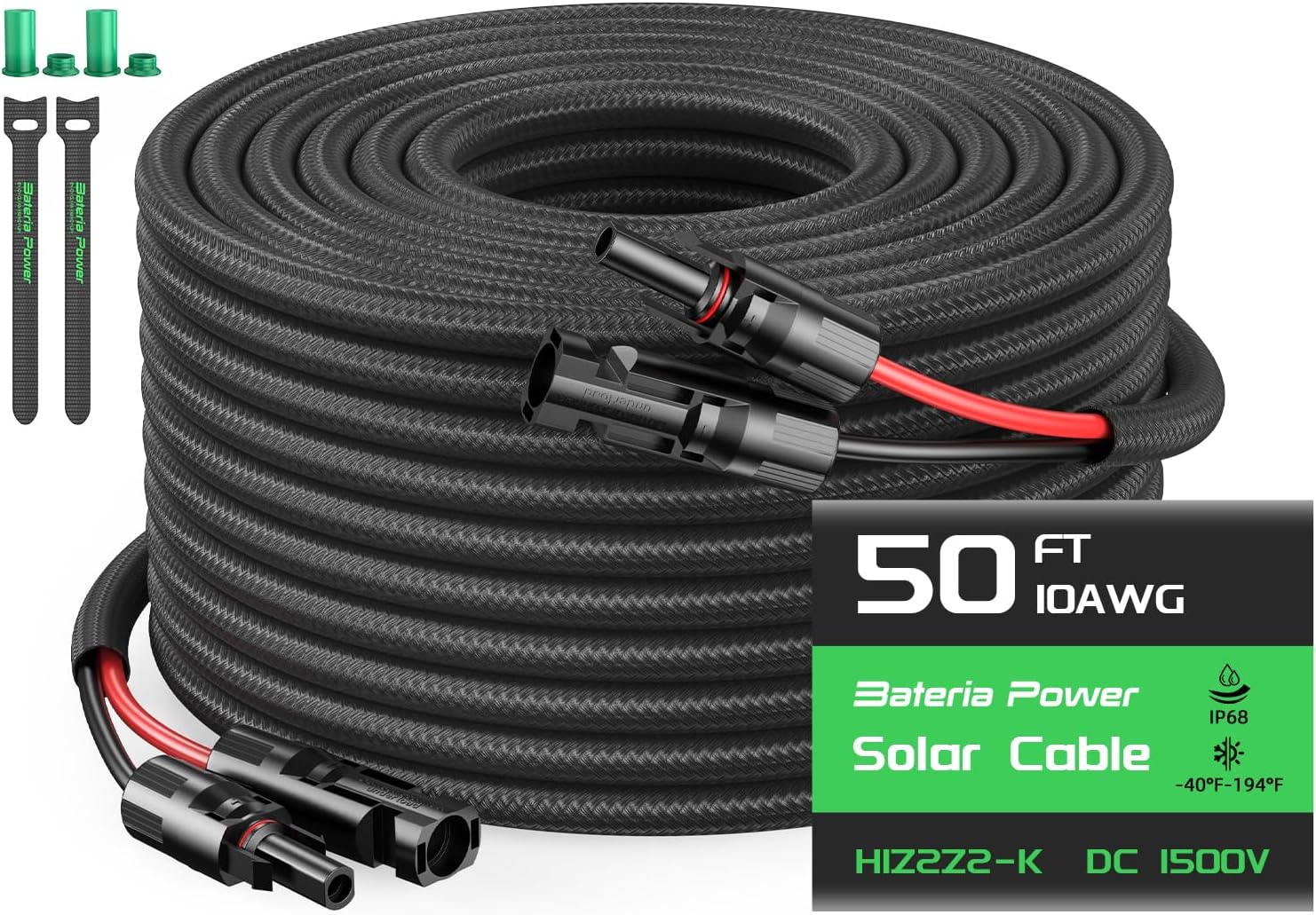 50FT Solar Cables with Waterproof Connectors for RV Systems