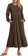ANRABESS Long Sleeve Midi Dress Casual Flowy Tiered - Comfortable Fit