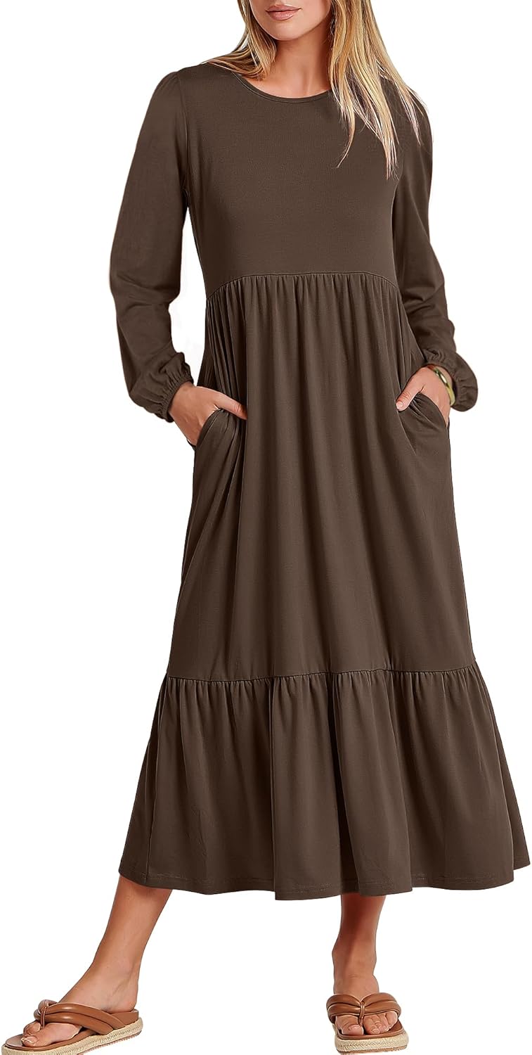 ANRABESS Long Sleeve Midi Dresses for Women with Pockets