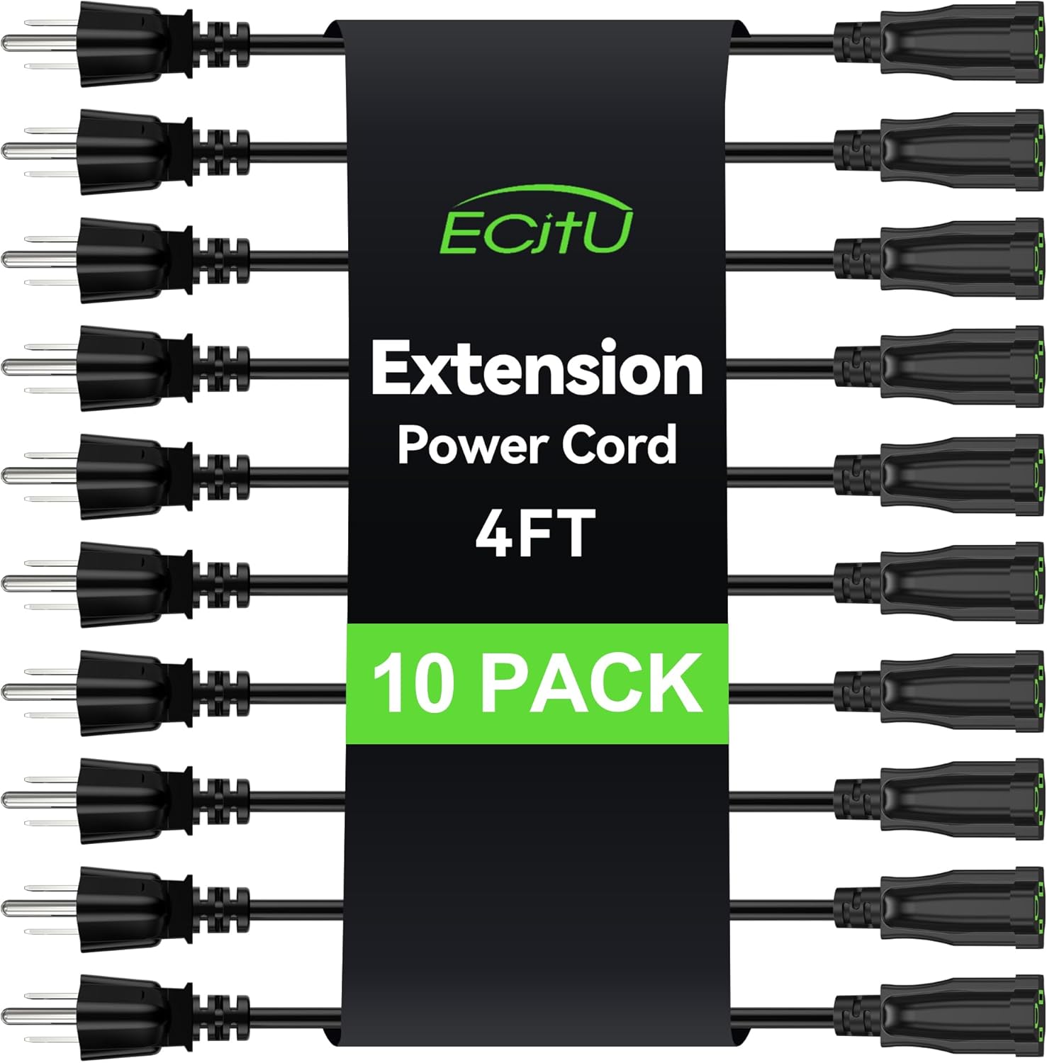 Power Extension Cord 4FT for Indoor and Outdoor Use, 10 Pack