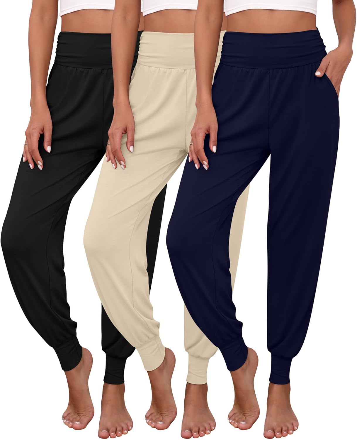 Ficerd Women's Lounge Pants 3 Pack Cozy Yoga Joggers with Pockets
