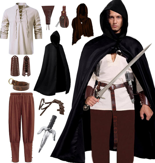 Medieval Pirate Costume Set for Men - 10 Pcs Renaissance Outfit
