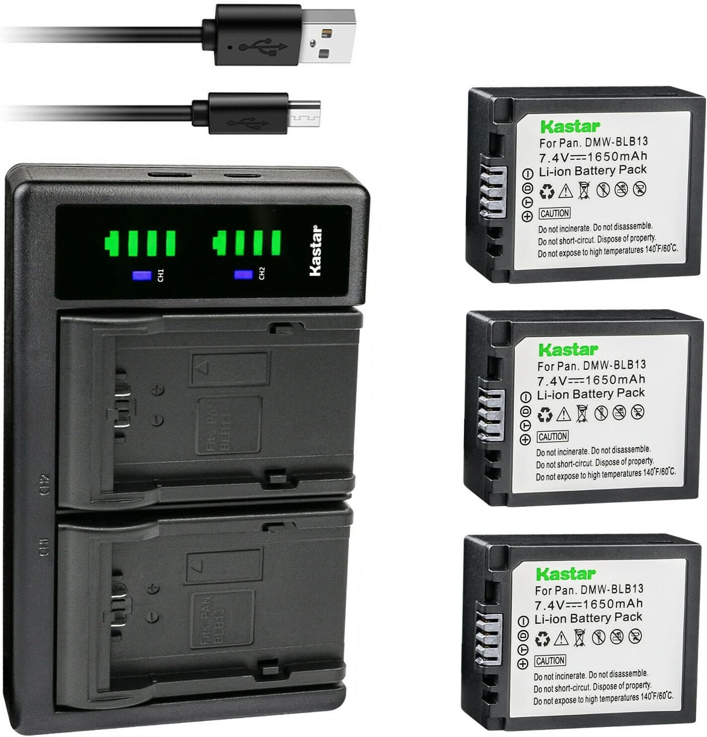 Kastar 3-Pack DMW-BLB13 Battery and USB Charger for Panasonic