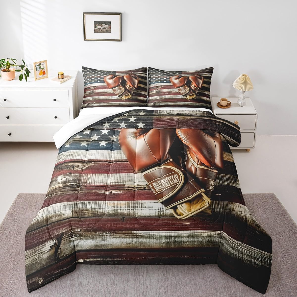 Vintage American Flag Boxing Glove Comforter Set