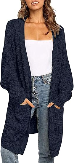 ZESICA Women's Fall Long Batwing Sleeve Chunky Knit Cardigan