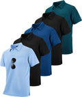 SCODI Mens Pocket Polo 5-Pack - Moisture Wicking Casual Golf Shirts
