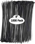 Black Zip Ties 8 in 1000 Pack - 40 lb Tensile Strength, UV Resistant