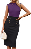 Women's Lightweight Mock Neck Business Work Dress - Flattering Midi