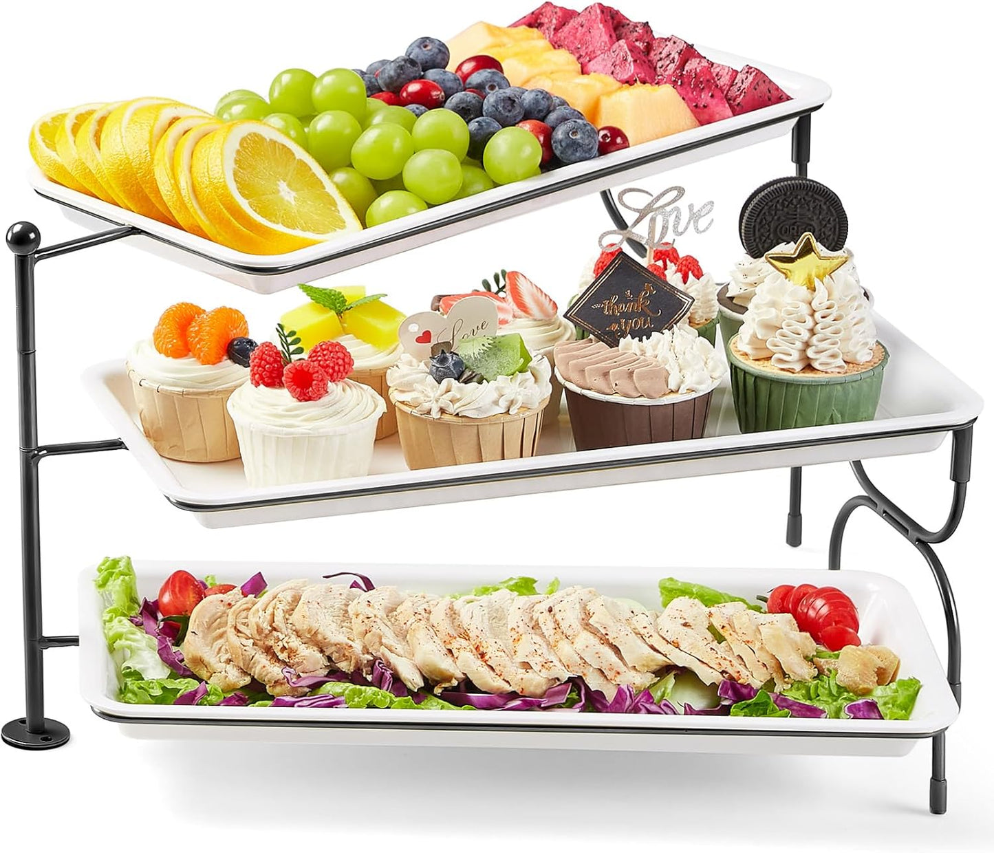 Lifewit 3 Tier Serving Tray for Parties and Events - White Plastic