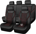 Car Seat Covers Black Red 3D Mesh Faux Leather Full Set - Breathable