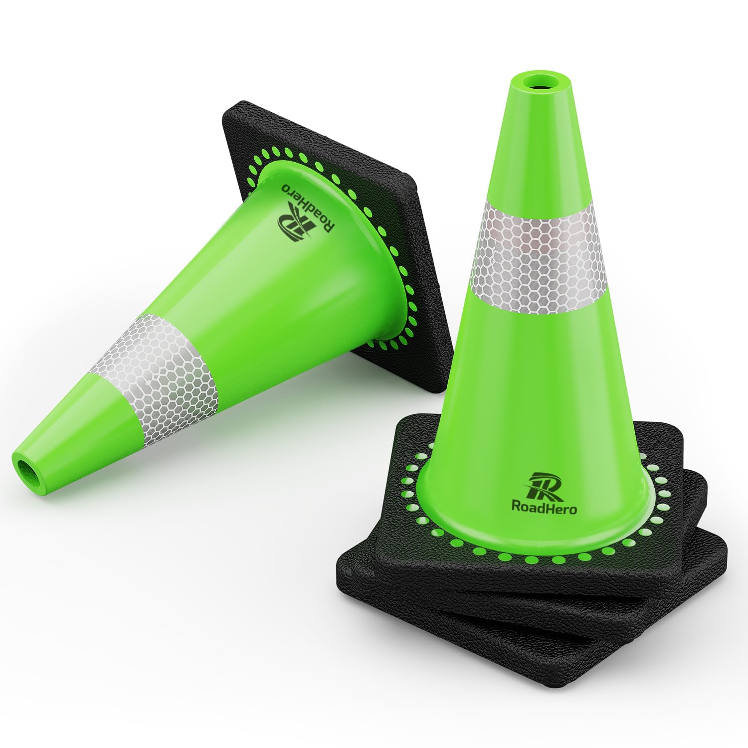 RoadHero 18 Inch Traffic Safety Cones with Weighted Base Set
