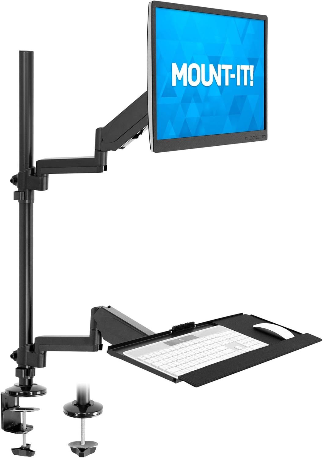 Mount-It! 32 Sit Stand Monitor Mount - Adjustable Arm with Keyboard Tray