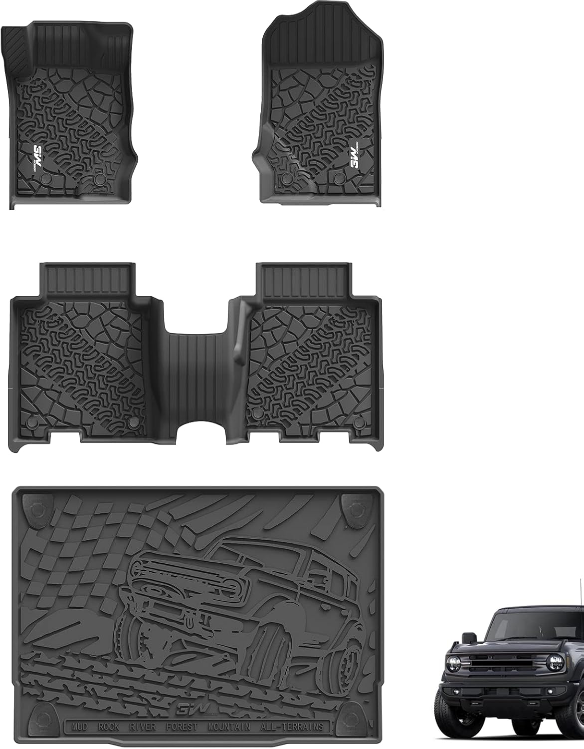 3W Floor Mats for 2021-2025 Ford Bronco 4 Door - Custom Fit