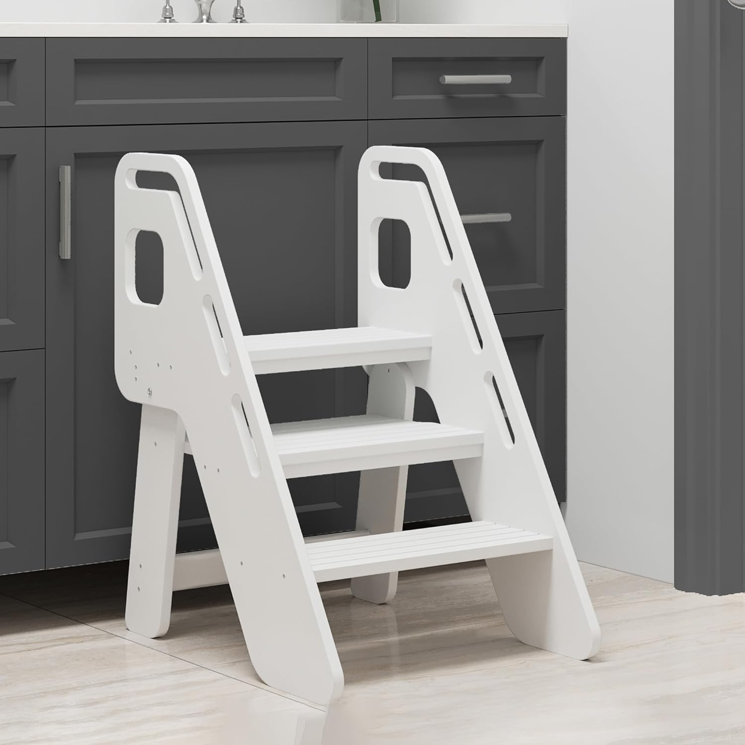 AMBIRD Toddler Step Stool - Foldable Bamboo Kitchen Helper