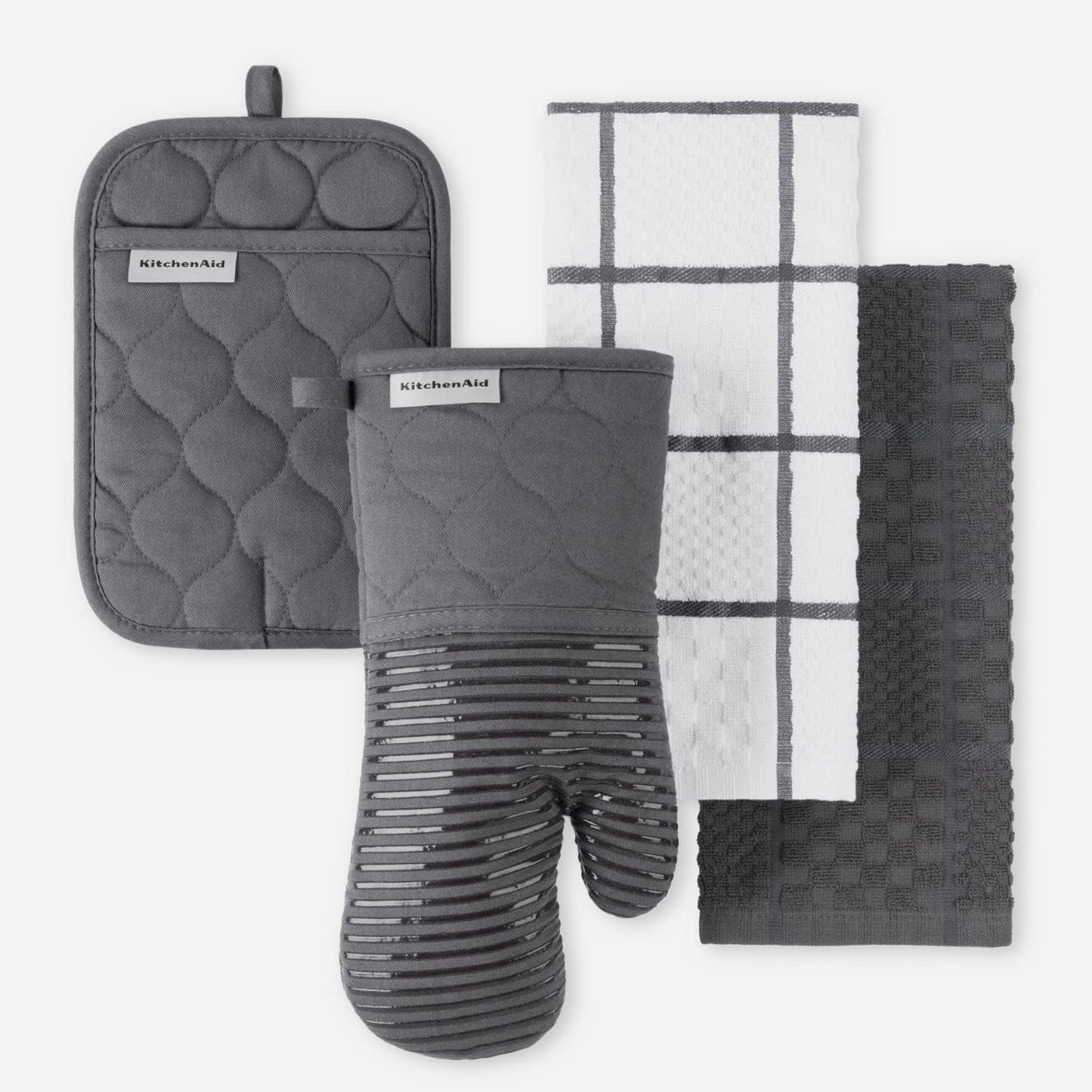 KITCHENAID Quilted Cotton Terry Cloth Oven Mitt Set for Kitchen
