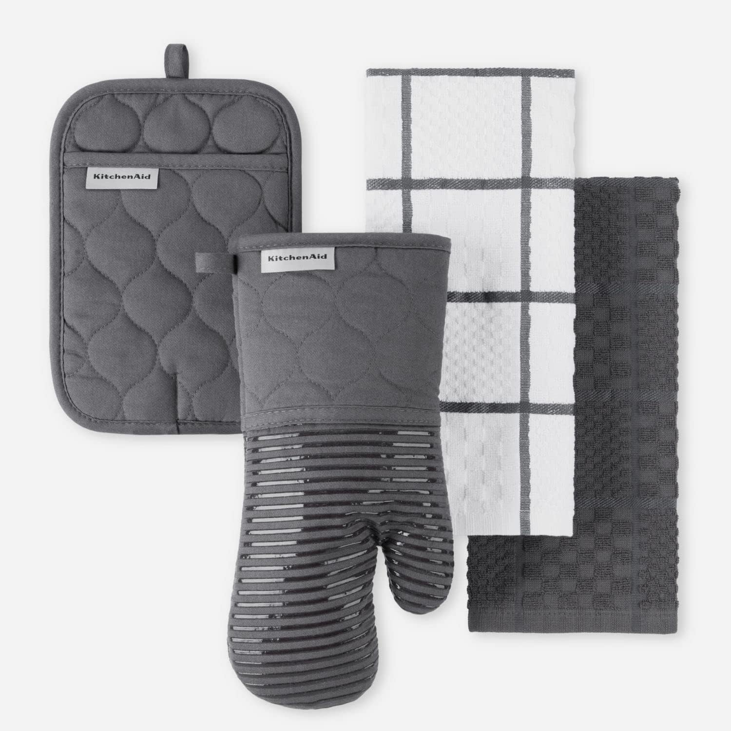KITCHENAID Quilted Cotton Terry Cloth Oven Mitt Set for Kitchen