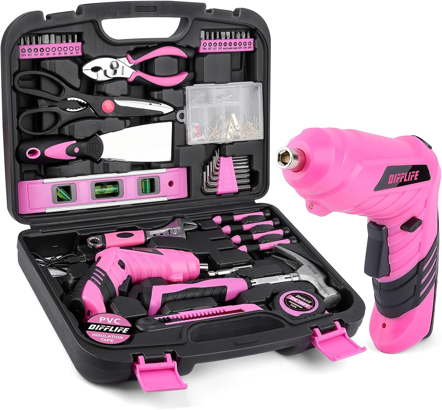 Pink Power-Screwdrivers Tool Set for Women - 143-Piece Kit