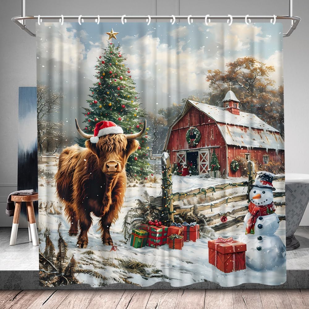 Festive Farmhouse Cow Shower Curtain Set