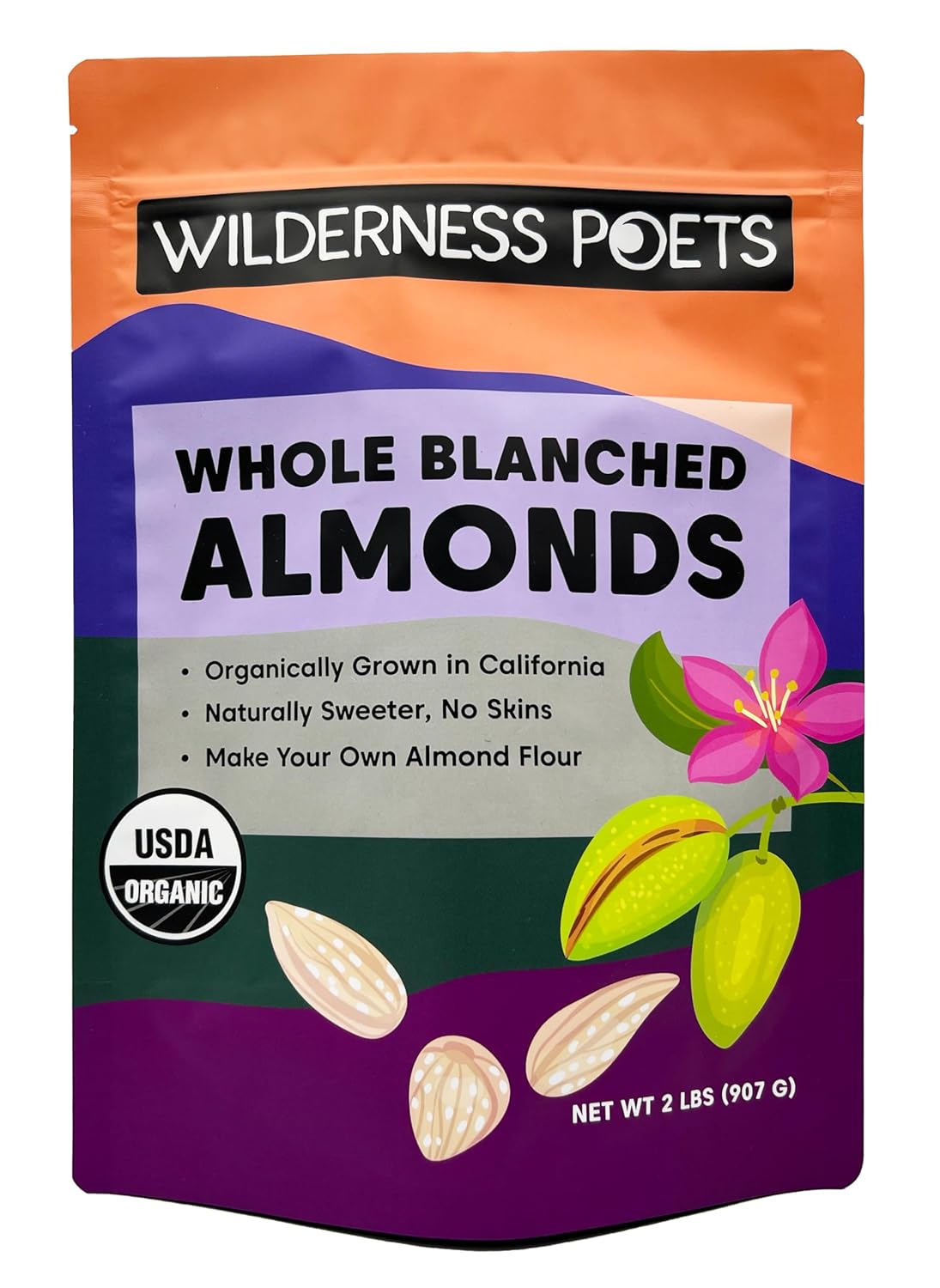 Organic Blanched Almonds - Whole California-Grown Nuts 2 Pound