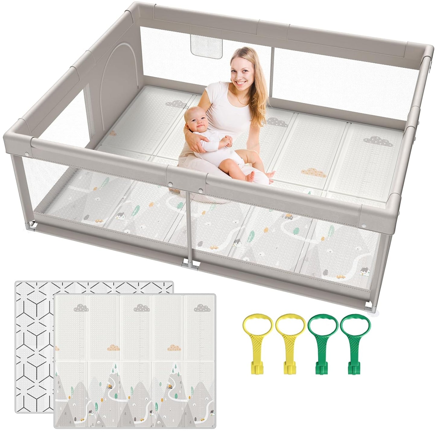 71in x 59in Baby Playpen with Mat for Toddlers and Kids
