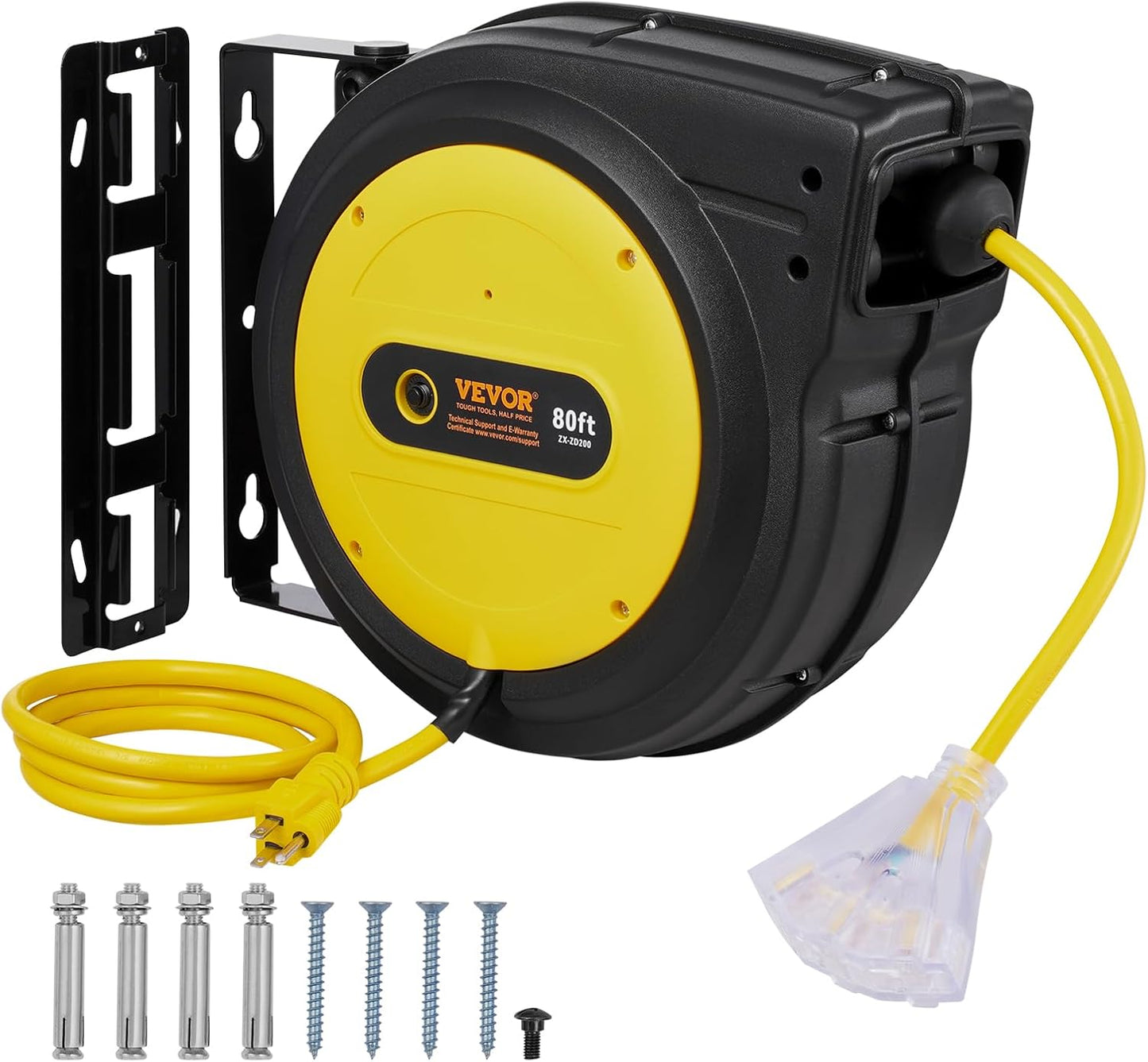 VEVOR 80FT Retractable Extension Cord Reel for Heavy Duty Use