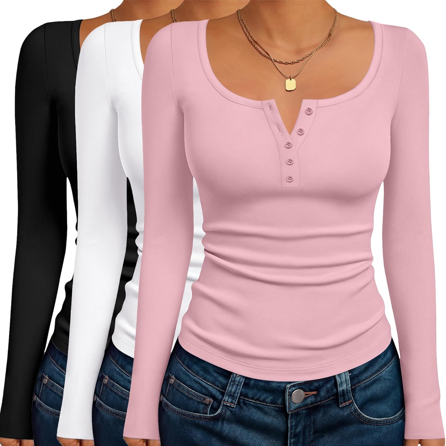 Ekouaer Women's Long Sleeve Henley T Shirts for Stylish Comfort
