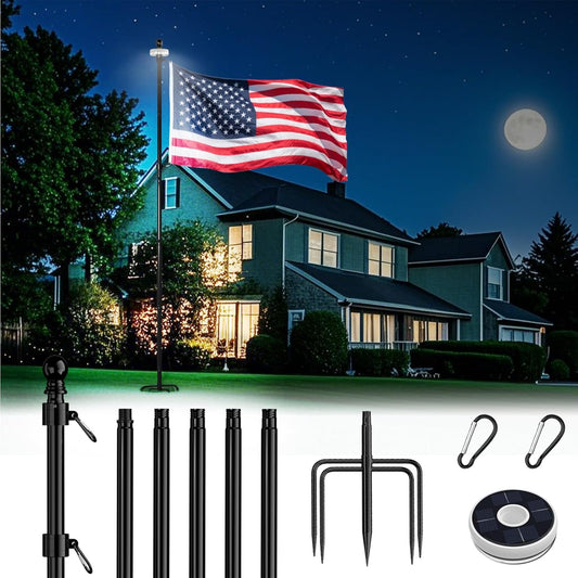 8 FT Stainless Steel Tangle Free Flag Pole with Solar Light