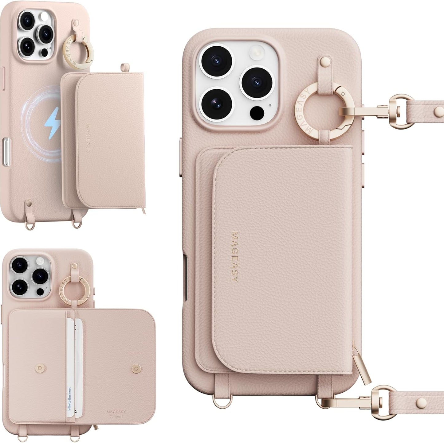 MAGEASY iPhone 16 Pro Max Wallet Case with Crossbody Strap