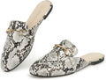 MUSSHOE Mules for Woman Snake PU Buckle Flats Comfortable Slip On