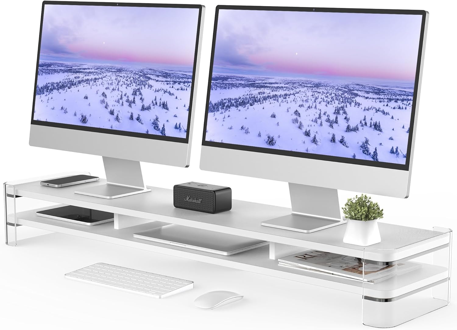 Fenge Acrylic Monitor Stand Riser for Dual Monitors and Storage