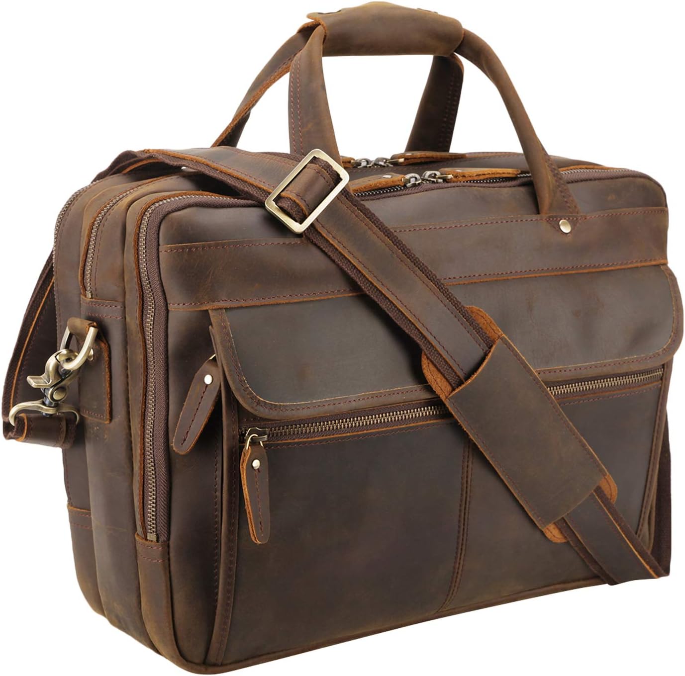 Polare Modern Attache Style Leather Laptop Briefcase for Men