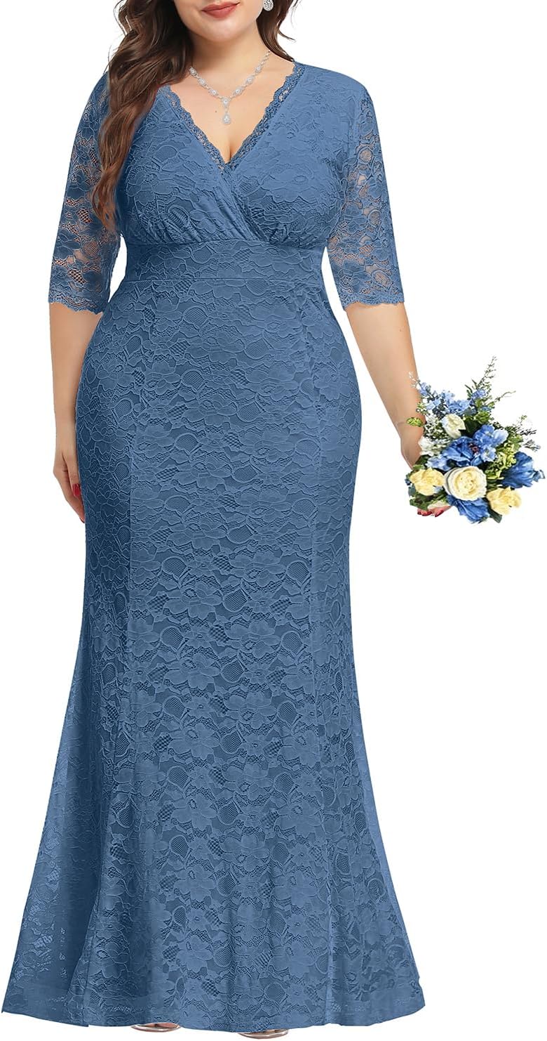 Elegant Plus Size Mermaid Wedding Dresses for Bride - Lace Gown