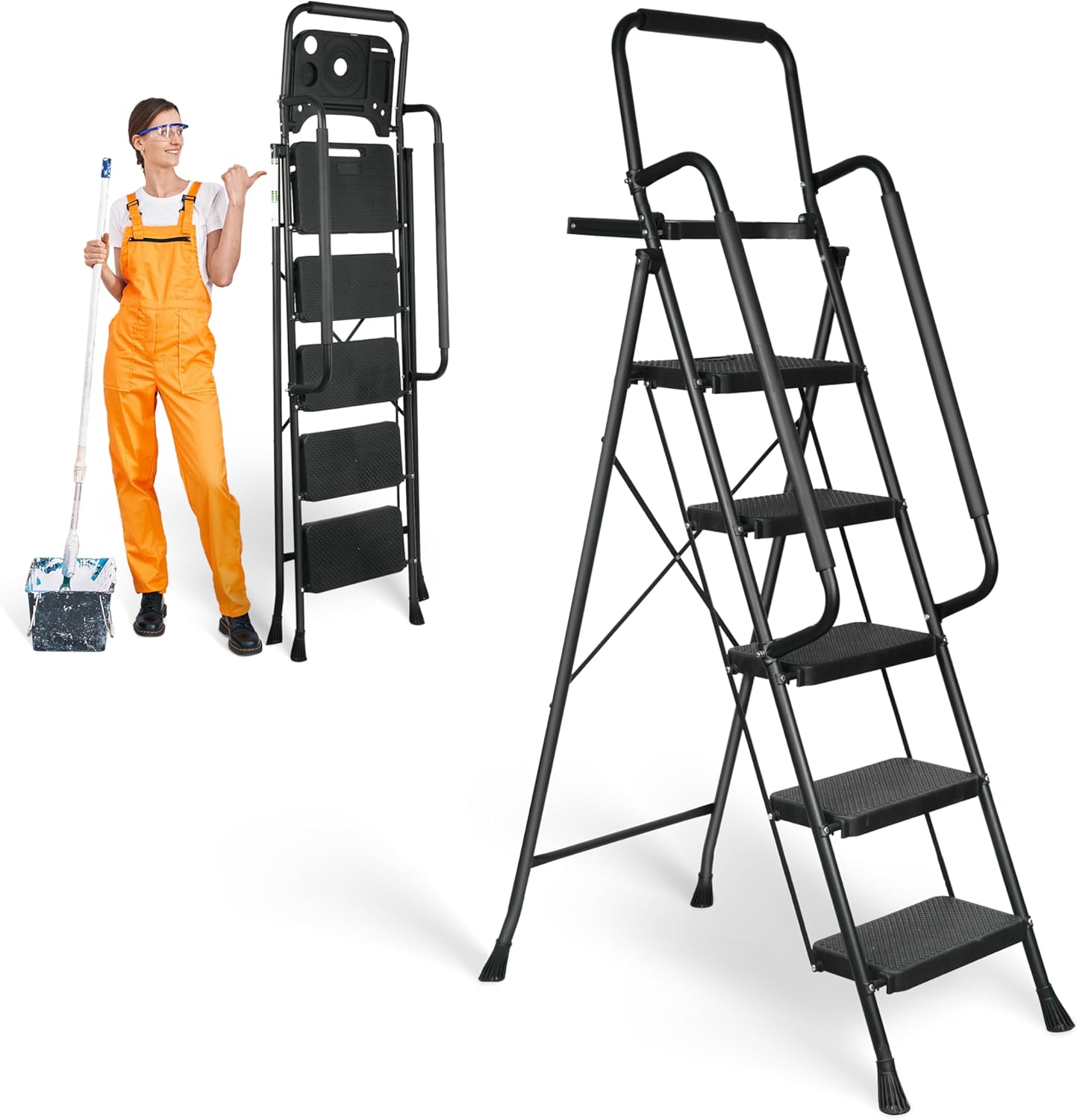 5 Step Ladder with Anti-Slip Pedals for Safe Climbing