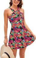 Kate Kasin Women's High Neck Swim Dress Two Piece - Tummy Control