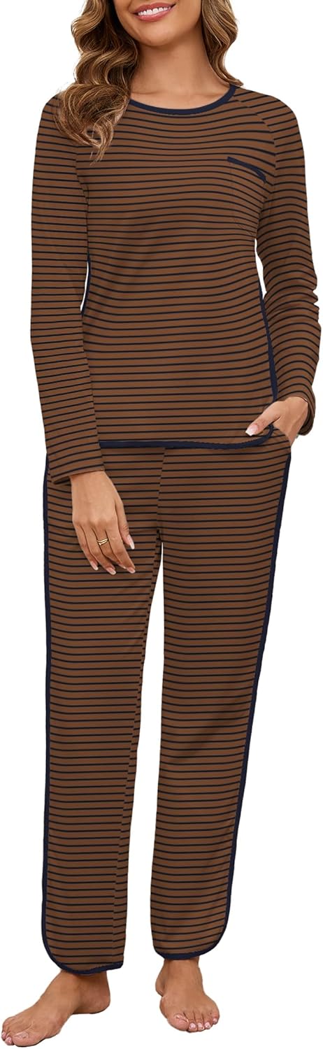 Womens Cotton Pajama Sets Stripe 2 Piece Lounge Set for Comfort