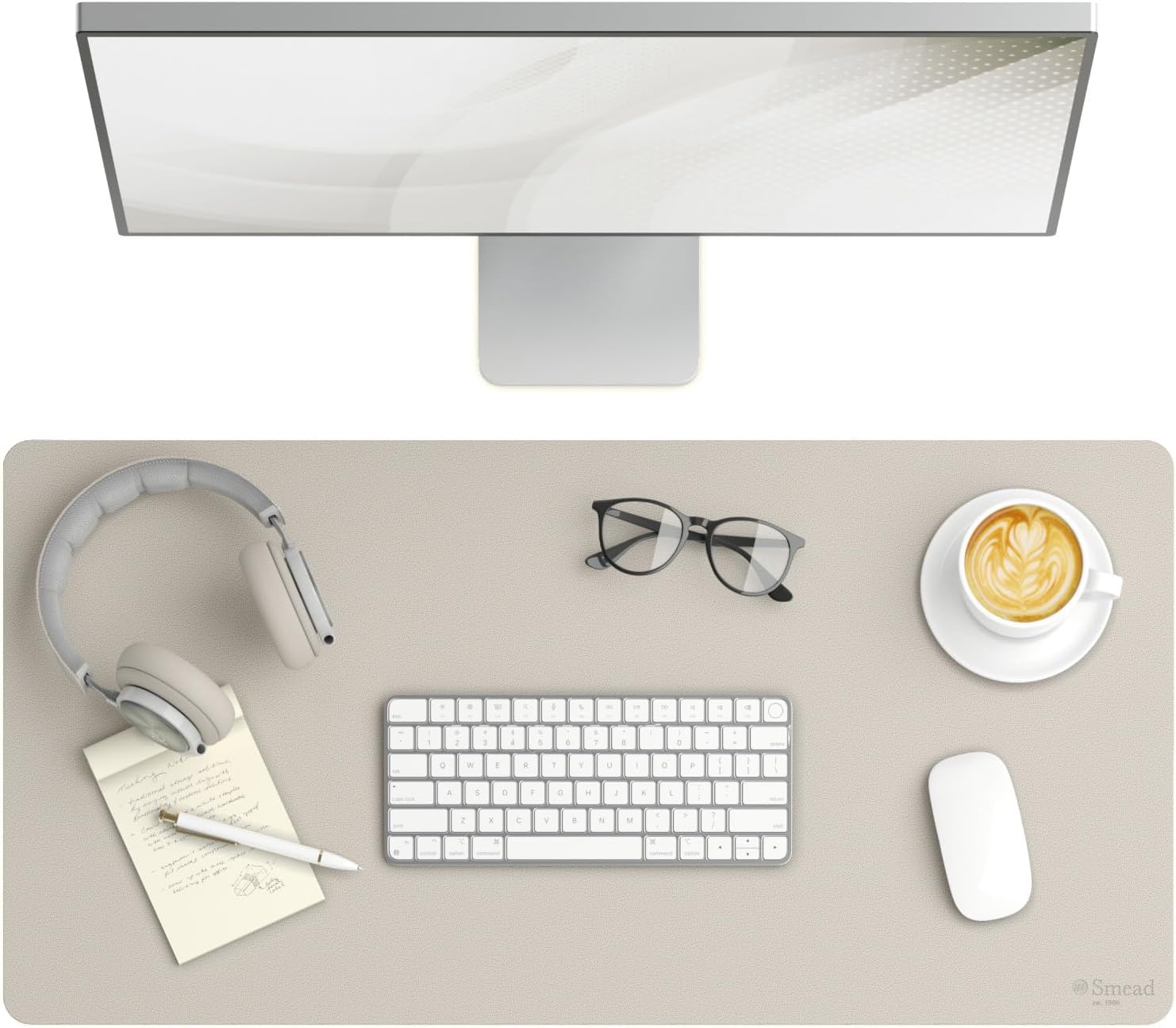 SMEAD Sandstone Vegan Leather Desk Pad - Non-Slip Desk Mat for Stylish Office Organization