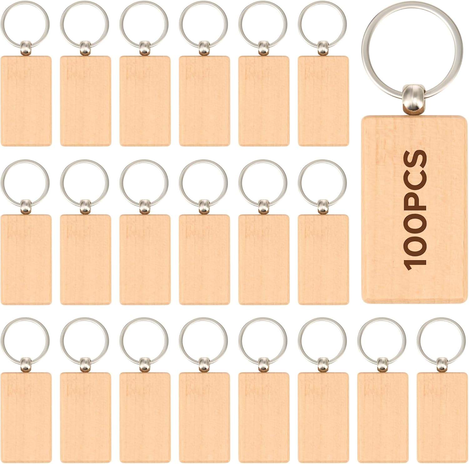 100pcs Wooden Keychain Blanks for DIY Crafting and Engraving