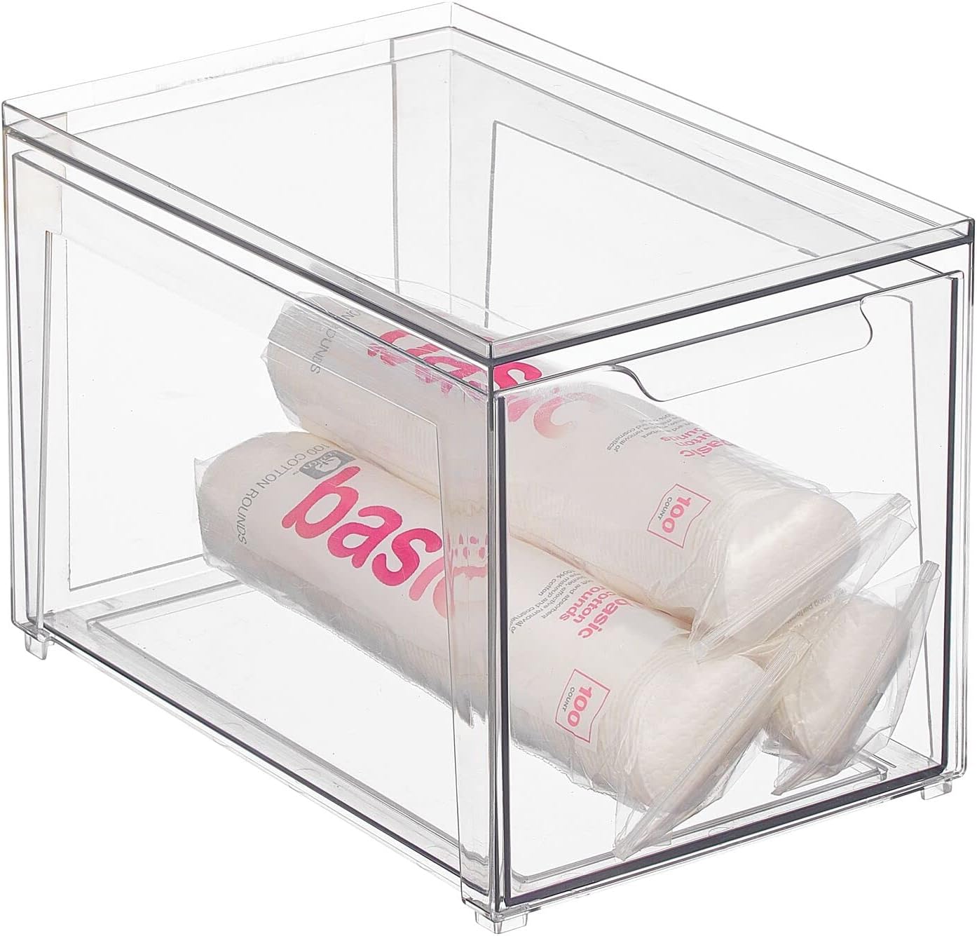 mDesign Plastic Stackable Bathroom Storage with Pull Out Bin