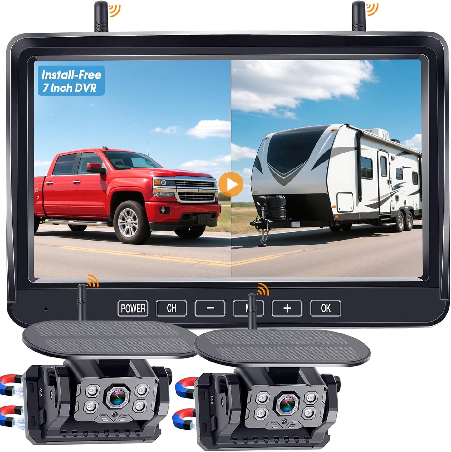 Dual RV Backup Camera Wireless Magnetic 1080P HD Monitor