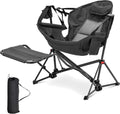 Black Hammock Camping Chair with Footrest - 500lb Foldable Rocker