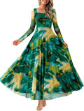 BTFBM Women Maxi Dress Fall 2025 Floral Square Neck - Elegant Fit Long