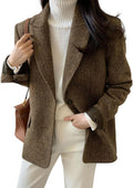 Womens Fall Winter Wool Blend Casual Business Blazer Jacket - Warm