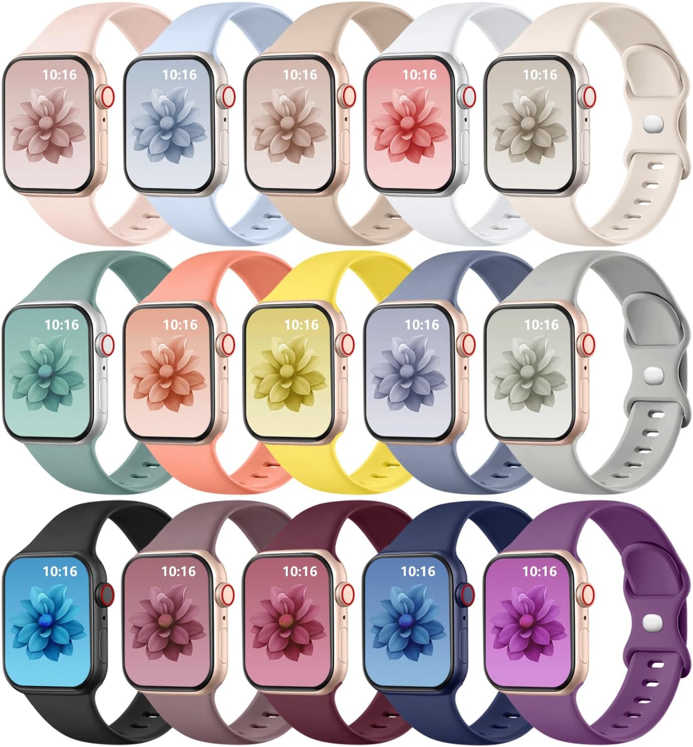 GEAK 15-Pack Silicone Apple Watch Bands for Women - Stylish Sport Straps